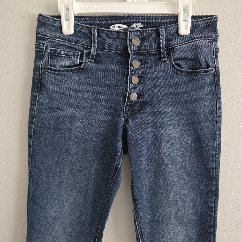 Old Navy Womens Rockstar Super Skinny Ankle Mid-Rise Dark Wash Denim Jeans Sz 0 - Picture 2 of 9